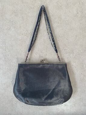 Hillard and Hanson Women's Dark Gray Satin Beaded Strap Metal Clasp Clutch Purse
